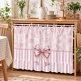 thumbnail image 3 of Oven Skirt Curtain for Kitchen 20x27 Inch, Pink Bow Oven Curtain with 8 Ribbon Ties & Ruffle Trim, Stove Skirt Curtain Dishwasher for Cabinets Over Sinks Farmhouse Roses Floral Stripes Rustic Modern, 3 of 9