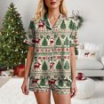 thumbnail image 4 of felwors Women Christmas Pajamas Set Silk Satin Short Sleeve Button Down Top and Shorts Plus Size Soft Sleepwear Lounge Xmas Pjs Beige, S, 4 of 6