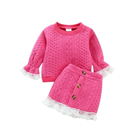 

Gupgi Infant Baby Girl Knit Flare Pullover Sweater Top Lace Trim Skirts
