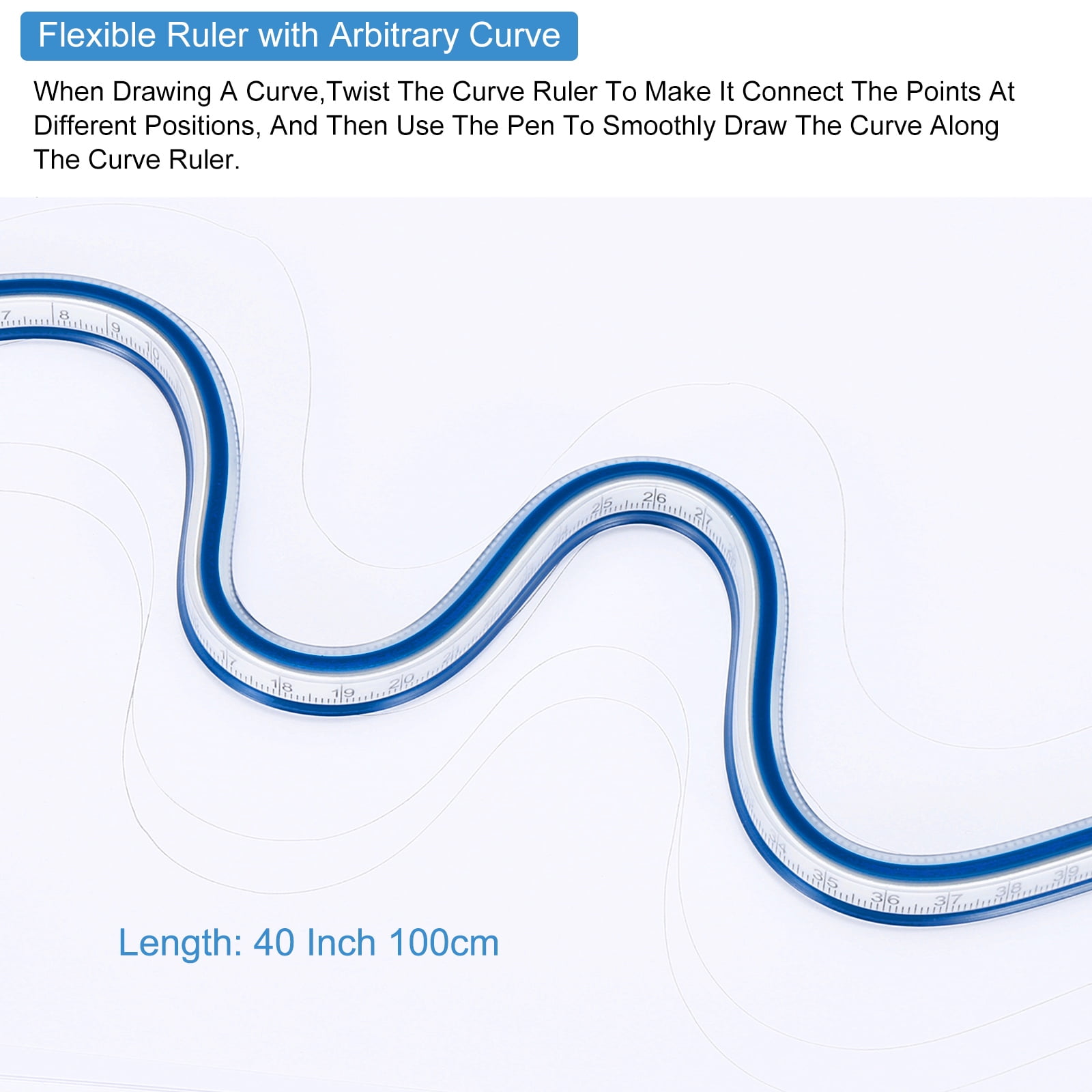 Uxcell 40 Inch 100cm Flexible Curve Ruler Can Be Bent for Drawing Sewing Engineering, 1 Pcs, Blue