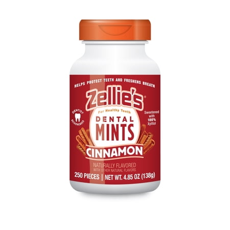 Zellies Xylitol Dental Mints, Cinnamon Flavor, Single Jar, 250 Count