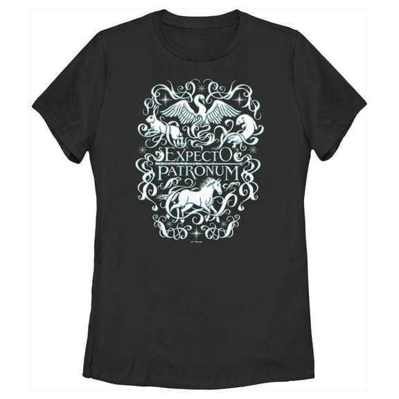 Women's Harry Potter Expecto Patronum Animals  Graphic Tee Black X Large