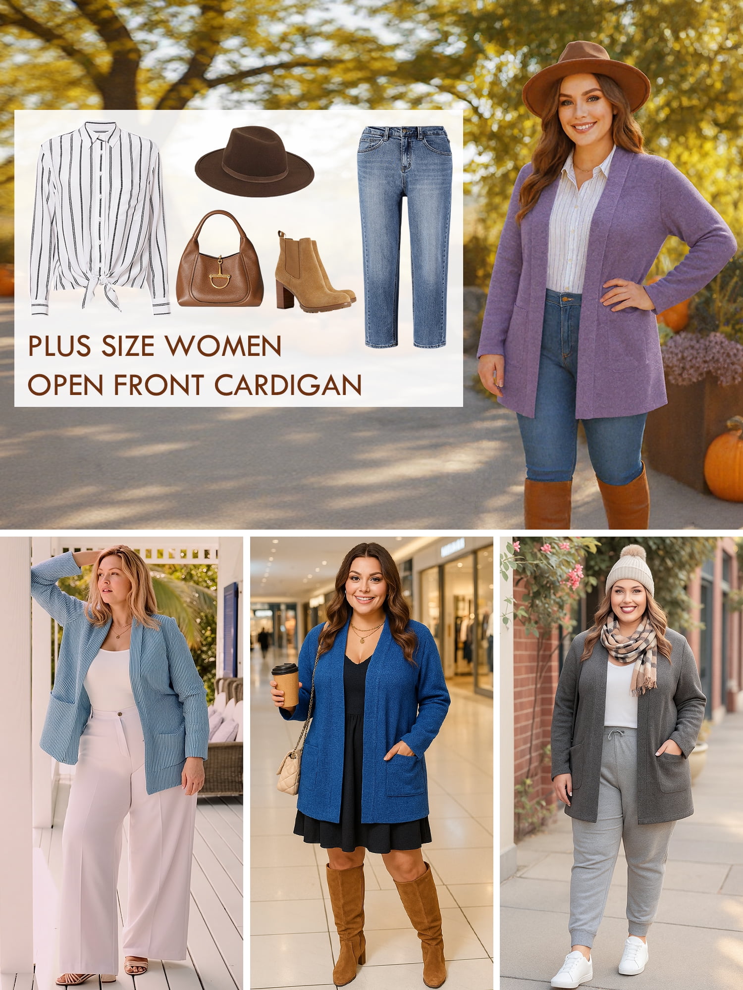 Women's Plus Open Front Fall Cardigan V Neck Sweater Long Sleeve Causal Button Down Soft 3X Latte Warm Knit Cardigan - image 5