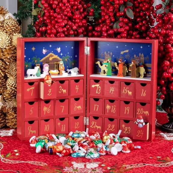 Wooden Advent Calendar, Christmas Countdown, Holiday Decorations, Book-Shaped Nativity Scene