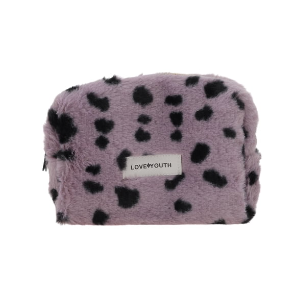 Unique Bargains 1 Pc Leopard Plush Drawstring Makeup Bag for Vacation Business Travel Plush Purple