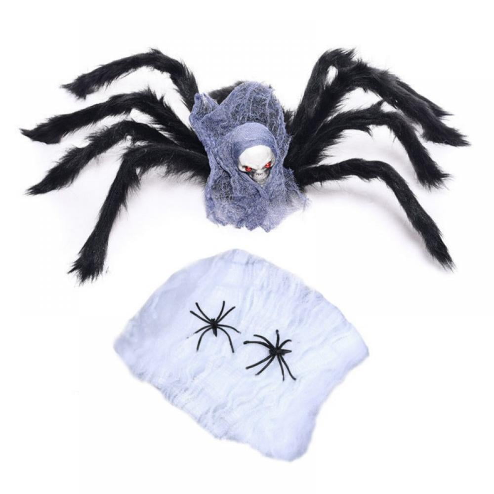 30 Inch Halloween Giant Spider with 2 Small Fake Spider & Spider Web ...