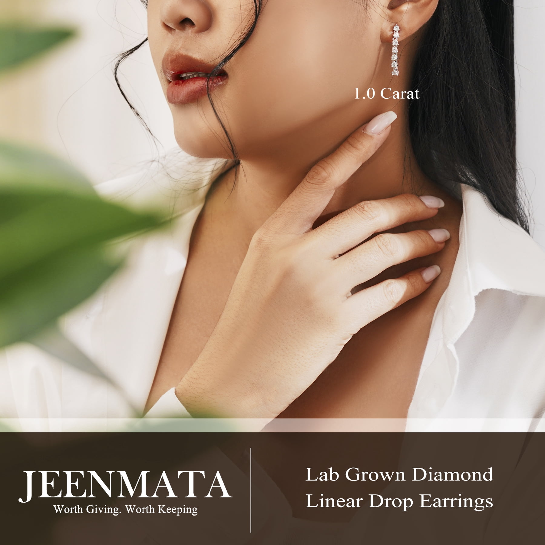 JeenMata 1 Carat Round Cut Lab Grown Diamond Linear Drop Earring - Classic Drop Earrings in 18K White Gold Plating for Women, Gift for Her