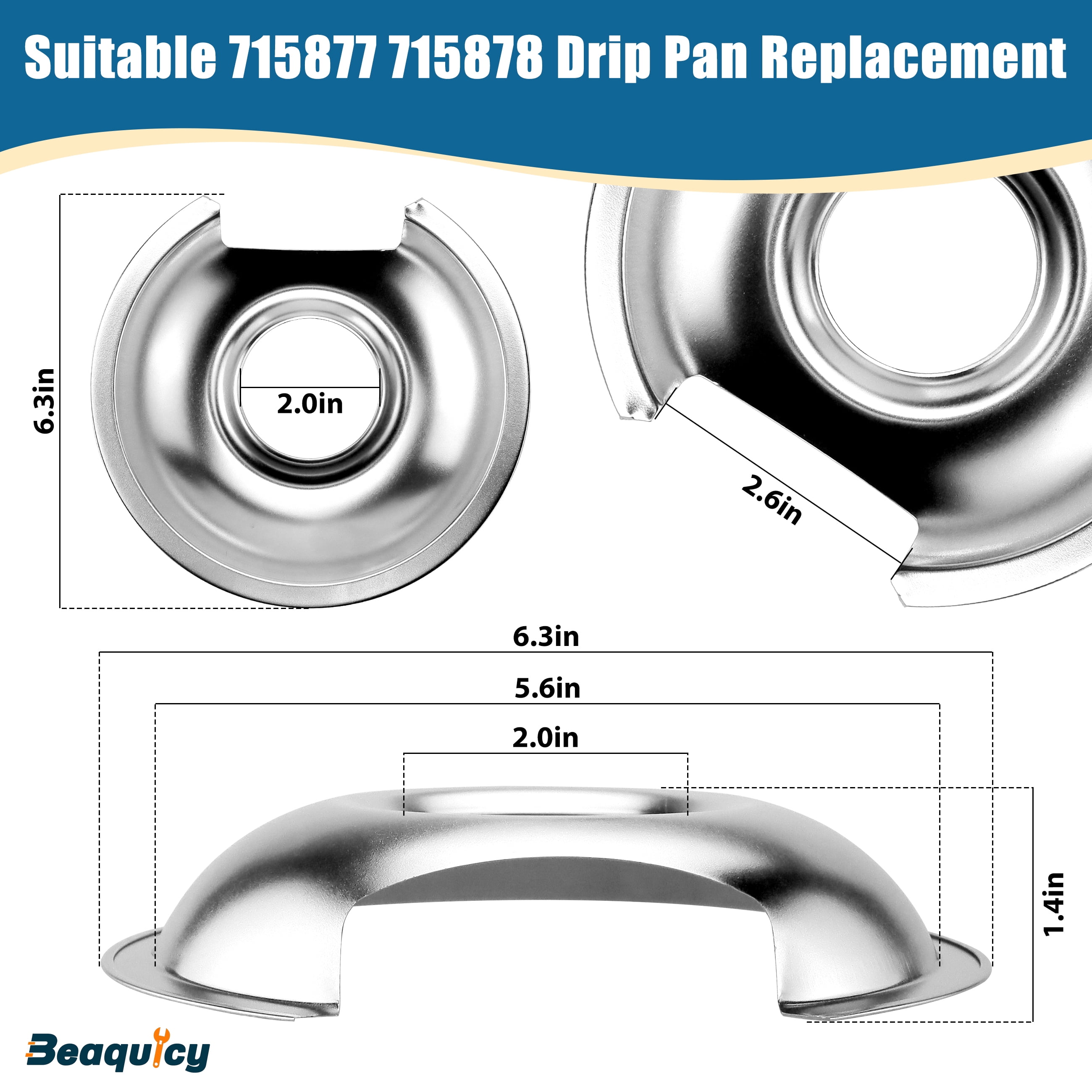 Beaquicy 715877 and 715878 Replacement Range Cooktop Drip Pans for Electric Surface Burner