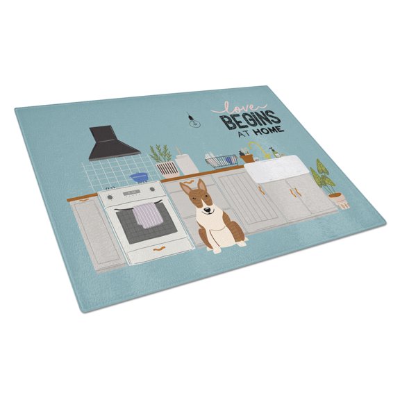 Carolines Treasures CK7841LCB Brindle Bull Terrier Kitchen Scene Glass Cutting Board Large 12H x 16W multicolor