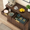 thumbnail image 5 of Blotout 20 Gallon Double Tilt-Out Trash Cabinet,Fluted Laundry Hamper Cabinet with 2 Drawers & Charging Station,Hidden Wooden Garbage Can Cabinet for Kitchen & Living Room, 5 of 10