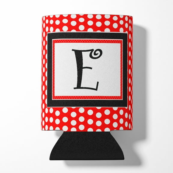 Letter E Initial  - Red Black Polka Dots Can or Bottle Hugger