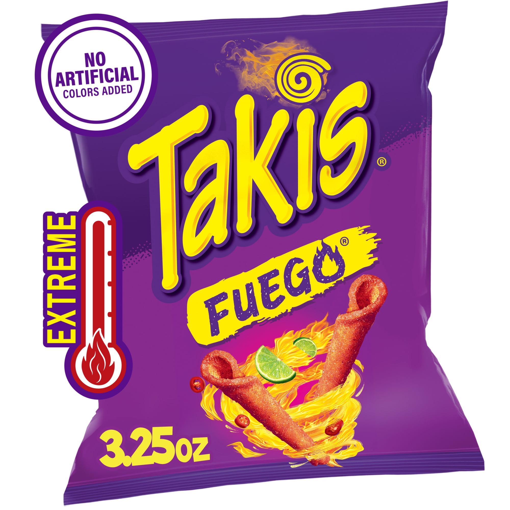 Takis Fuego 3.25 oz Snack Size Bag, Hot Chili Pepper & Lime Rolled Tortilla Chips
