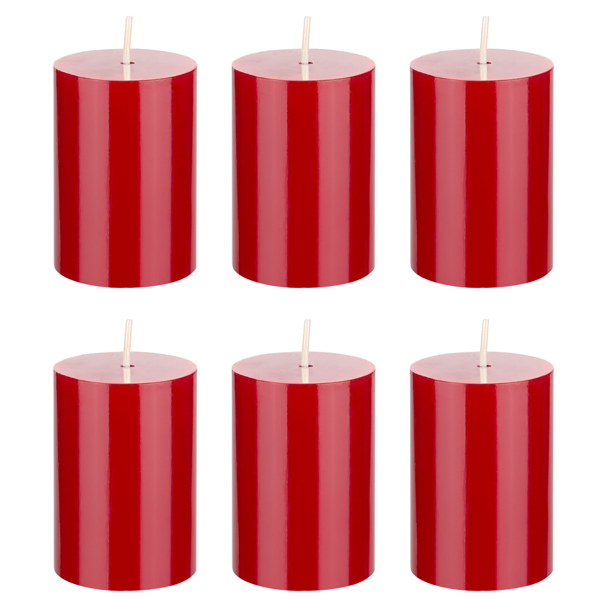 Mega Candles 6 pcs Unscented Red Round Pillar Candle, Hand Poured