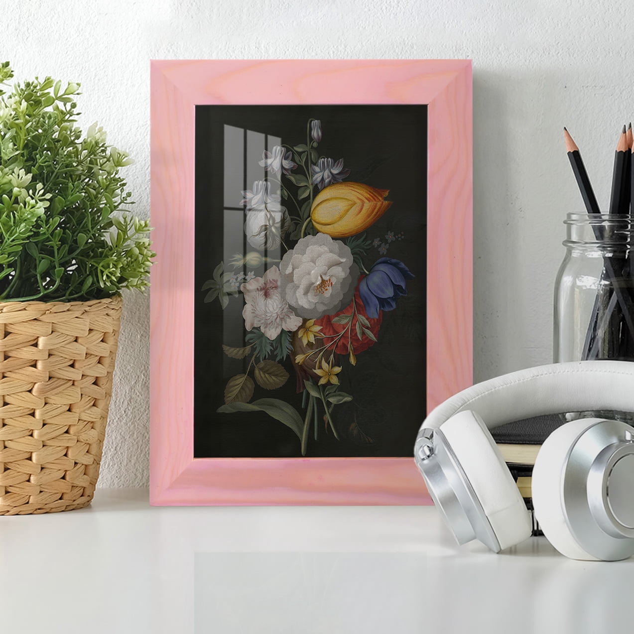 Dramatic Bouquet III -Framed Print w/glass-Sunset Pink