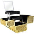 thumbnail image 2 of K-Cliffs Gold Ice Cube 2-Tier Extendable Trays Cosmetic Makeup Case w/ Mirror and Brush Holder, 2 of 7