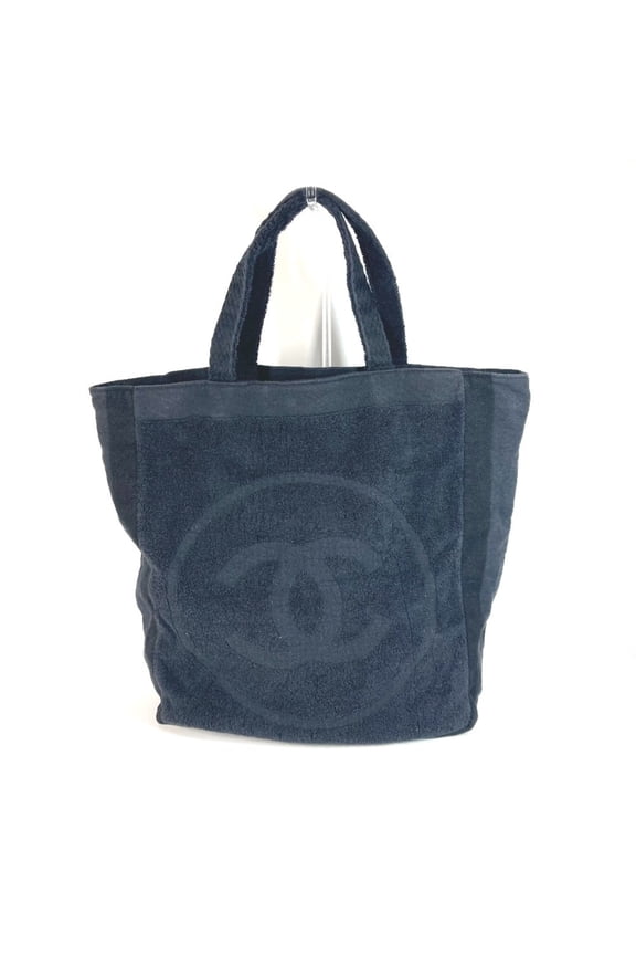 Pre-Owned CHANEL Chanel Logo CC Coco Mark Shoulder Bag Beach Tote Pile Women's Black (Fair)