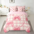 thumbnail image 2 of Manfei Princess Dreamy Bow Bedding Comforter Set 7pcs for Kid, Vintage Pink Buffalo Queen Bedding Sets, Kawaii Cartoon Bow Reversible Queen Sheet Sets, Ultra Soft Home Decor, 2 of 7