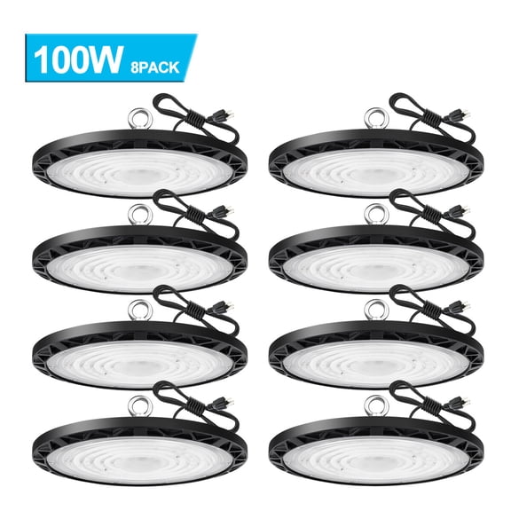 8 Pack UFO Led High Bay Light 100W Commercial Industrial Warehouse Factory Light