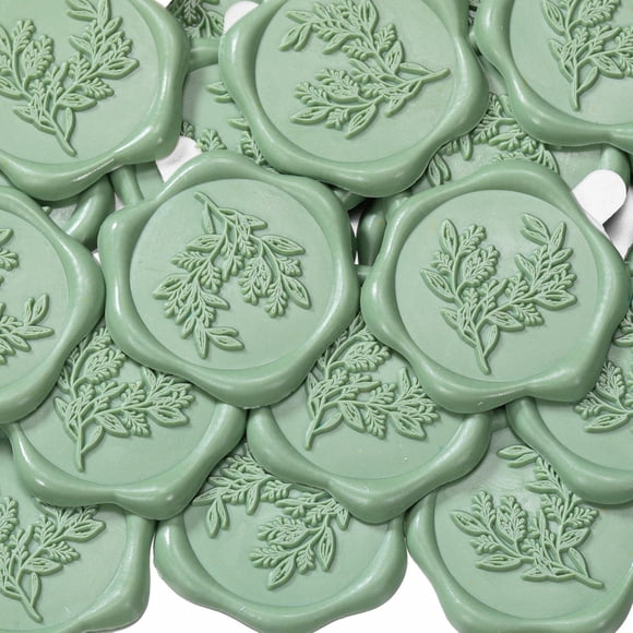 Paquete de 100 pegatinas de cera de eucalipto de color verde salvia de 3 cm