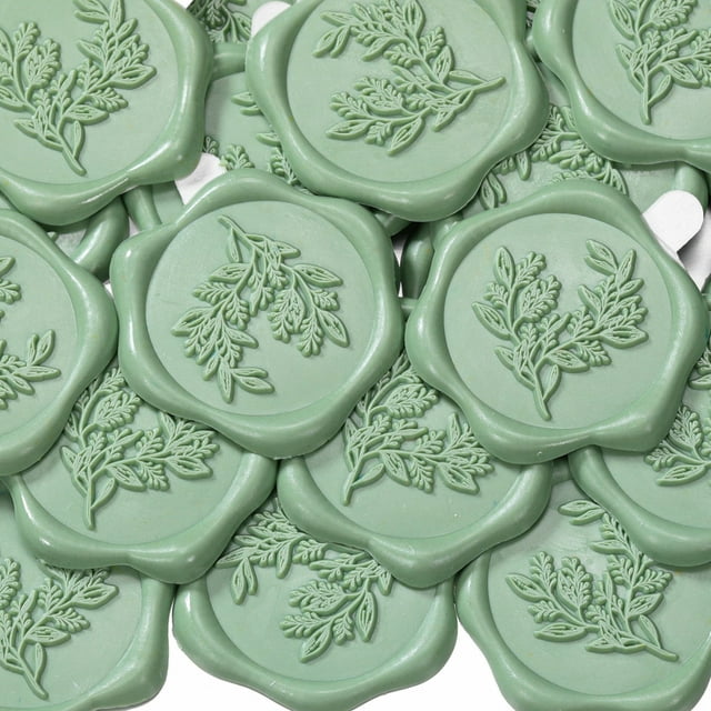 Paquete de 100 pegatinas de cera de eucalipto de color verde salvia de 3 cm