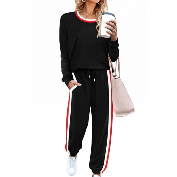 Shine Up Women 2 Piece Lounge Sets Striped Jogger Sets Fall Outfits Loose Sweatsuits with Pockets