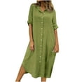 thumbnail image 2 of Antinious Summer Dresses for Women,Casual Dresses for Women V-Neck Button Short Sleeve V-Neck Beach Dress,Army Green,XL, 2 of 5