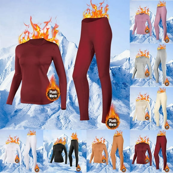 Sakmal Thermal Underwear Set Women Long Johns Sleepwear Beige Warm Womens Base Layer