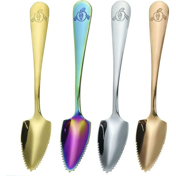 4 Pack 4 Colors Grapefruit Spoons fruit Knife, 6.1 inch Metal Stainless Steel rainbow Grapefruit Spoons fruit knife set of 4