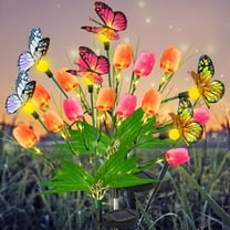 Solar Garden Lights, 7 Colorful Tulip Flower and 3 Butterfly lED Lights,Swaying With The Wind,Solar Outdoor Lights,Courtyard Channel Decoration(2 Pack）
