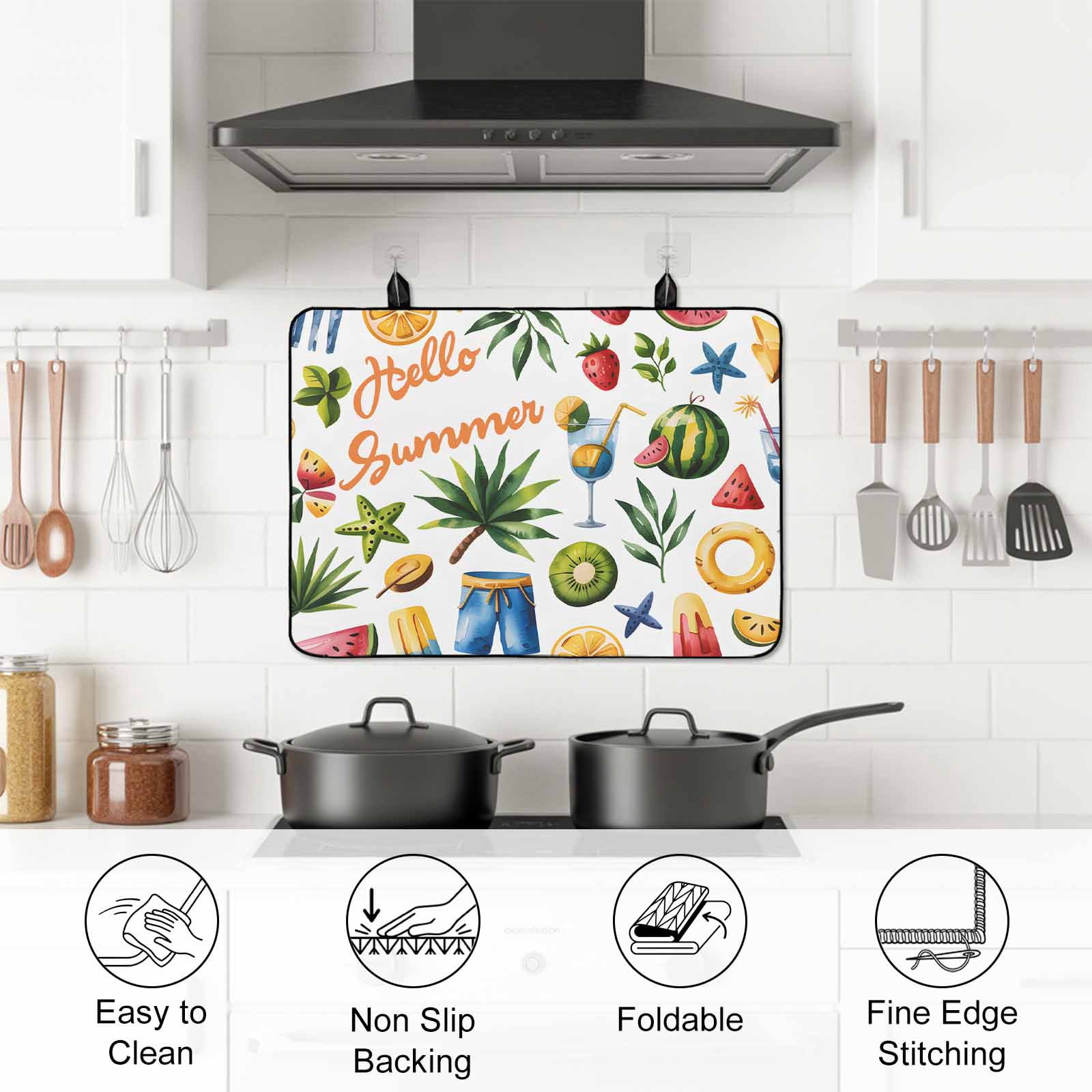 Summer Beach Stove Top Cover for Electric Stove, Heat-proof & Non Slip Glass Top Stove Cover Protector, Tropical Coconut Watermelon Lemon Flamingo Kitchen Flat Cooktop Rubber Mat 24x21 Inches