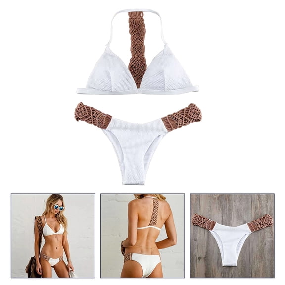 PTOOTP White Polyester Two-Piece Bikini Swimsuit Set for Women, Quick Dry Beachwear, Swimwear, Pool Party Outfit