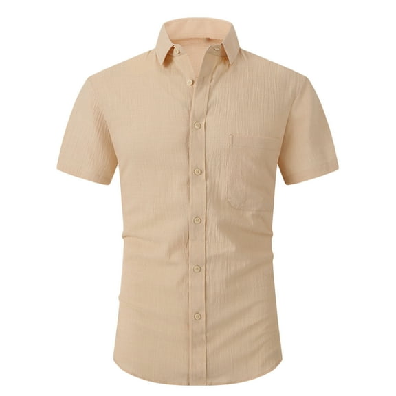 tklpehg Mens Button Shirts Short Sleeve Lapel Business Shirts With Pocket Casual Pure Color Comfy Shirts Summer Tops (Khaki,XXL)