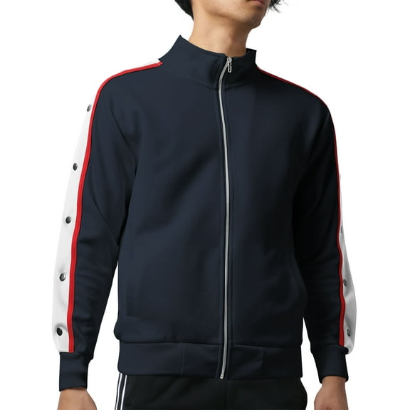 Ma Croix Men's Active Slim Fit Track Jacket with Button Sleeve Accents
