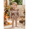 thumbnail image 3 of Cjfdfy Baby Girl Fall Plaid Romper Croissant Print Letter Embroidery Long Sleeve Doll Collar Bodysuit with Bow Headband 2-Piece Set Thanksgiving Outfit  My Rolls Are Homemade Letter Set, 3 of 9