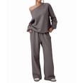 thumbnail image 3 of Women'S 2 Piece Outfits Off the Shoulder Crop Top Wide Leg Sweatpants Matching Lounge Sets Gray XXL, 3 of 8