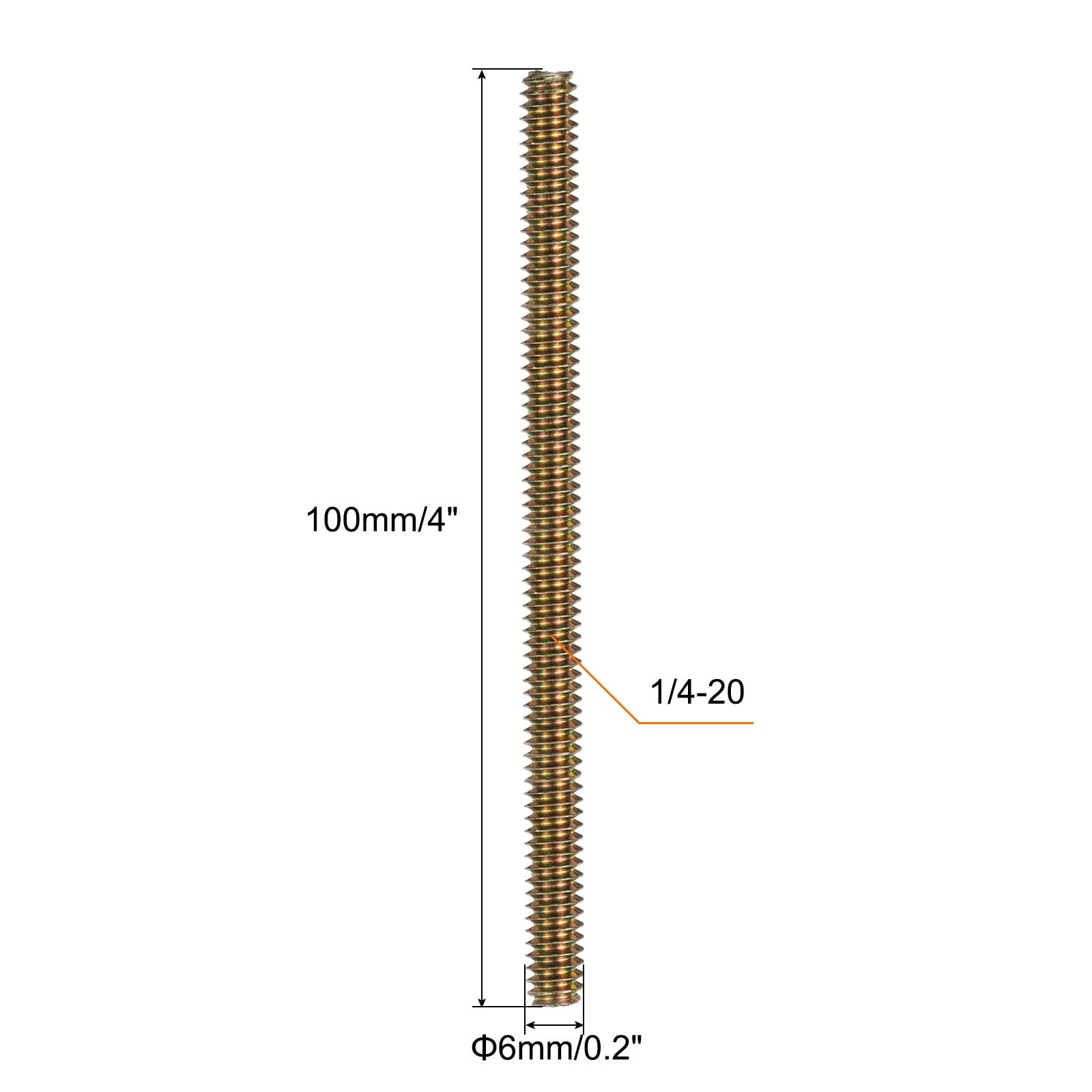 Uxcell 40pcs Fully Threaded Rods 1/4 x 4 Inch for Mounting Assembly Fastening, Colorful Zinc