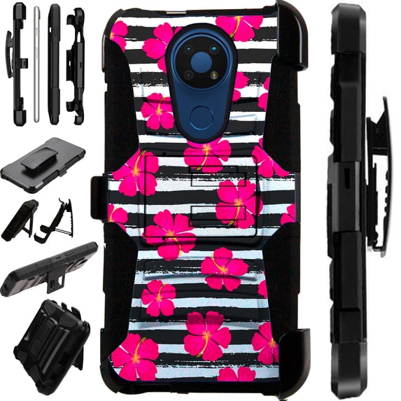 WORLD ACC LuxGuard Holster Case Compatible with Nokia C5 Endi Hybrid Phone Cover (Flower Stripe)