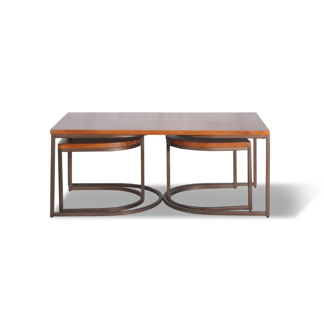 Posh Pollen Luton Modern Wood and Metal Nesting Coffee Table, 3 Piece, Brown