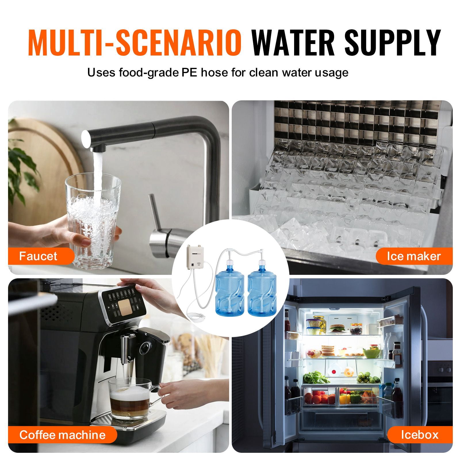 Dual-Tube Bottled Water Dispenser Pump System, 40-60 PSI, 0.67 GPM, Dual Switch Protection, Quiet Operation for 5-Gallon Water Jug