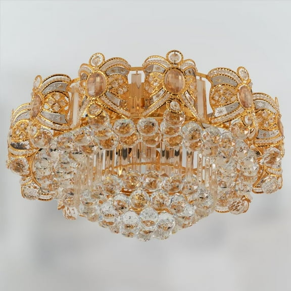 FINE MAKER 23.6 inch modern living room crystal chandelier, 8-layer crystal luxury recessed chandelier