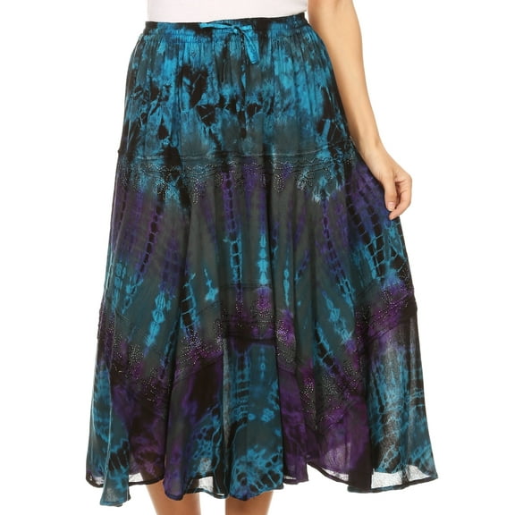 Sakkas Justina Womens Dance Midi Full Circle Tie-dye Skirt with Elastic Waist - Gray - One Size Regular
