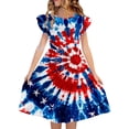 thumbnail image 1 of Odeerbi Niñas Día de La Independencia A-Línea Vestido Acampanado Verano Patriótico Estrella Raya Cuello Redondo Vestido Casual Con Bolsillos, 1 of 8