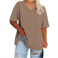 thumbnail image 1 of Hecho para Más Camisa Mujeres de Cuello en V de Gran Tamaño de Manga Corta Top Sólido, Base de Verano Deportivo Tee para el Uso Diario Y Casual Del Hogar, Bastidor de Imitación Ligero, 1 of 6