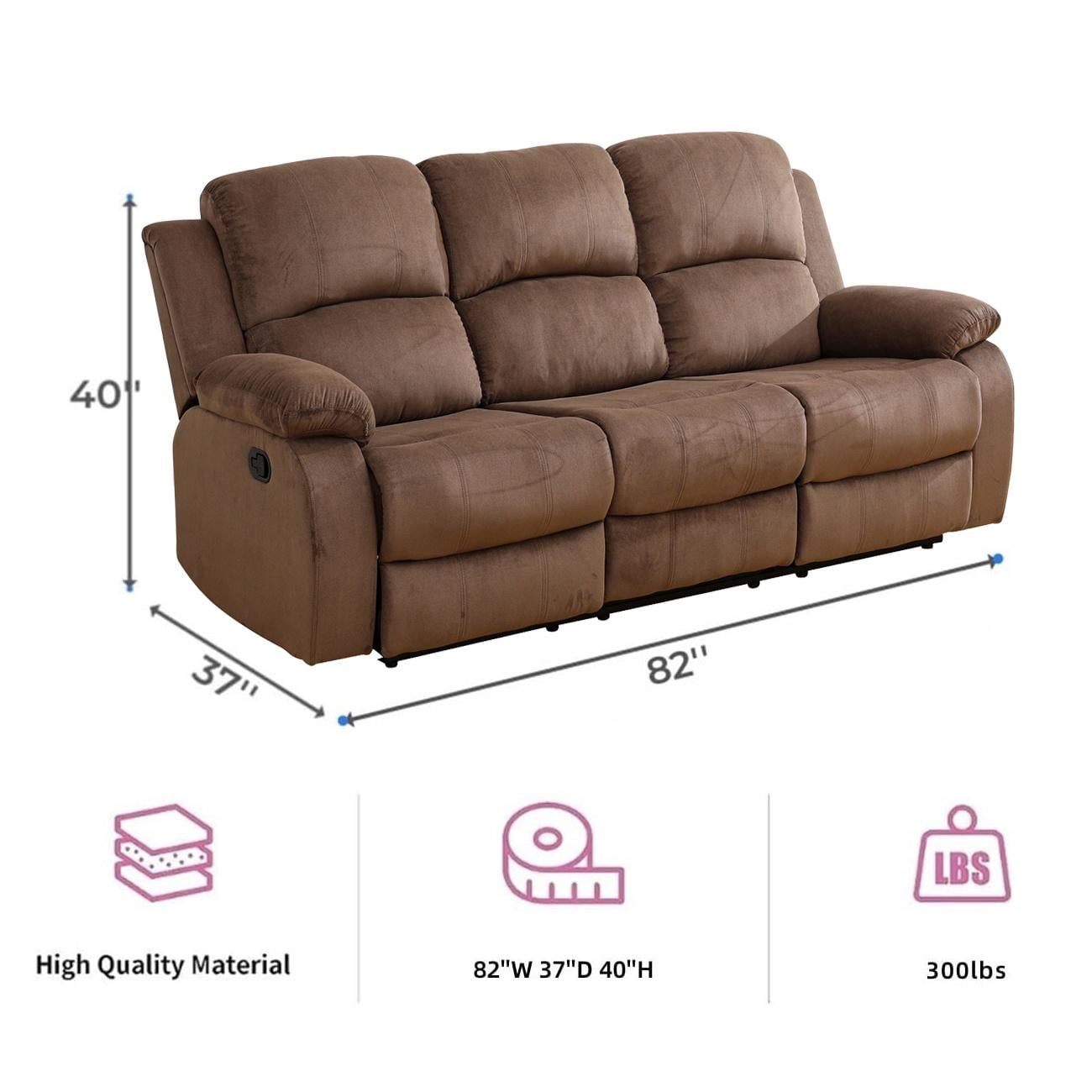 Gewnee Corduroy Upholstered Manual Reclining Sofa with 3 Recliners and Cup Holders,Coffee