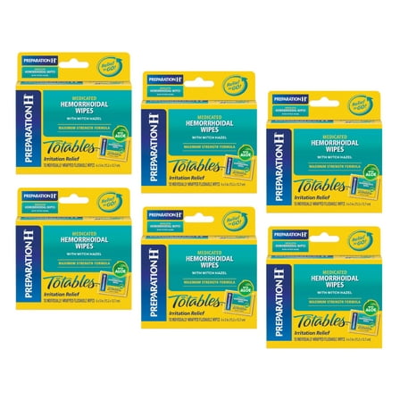 Preparation H Totables, Hemorrhoidal Wipes with Witch Hazel 10 ct Quantity of 6