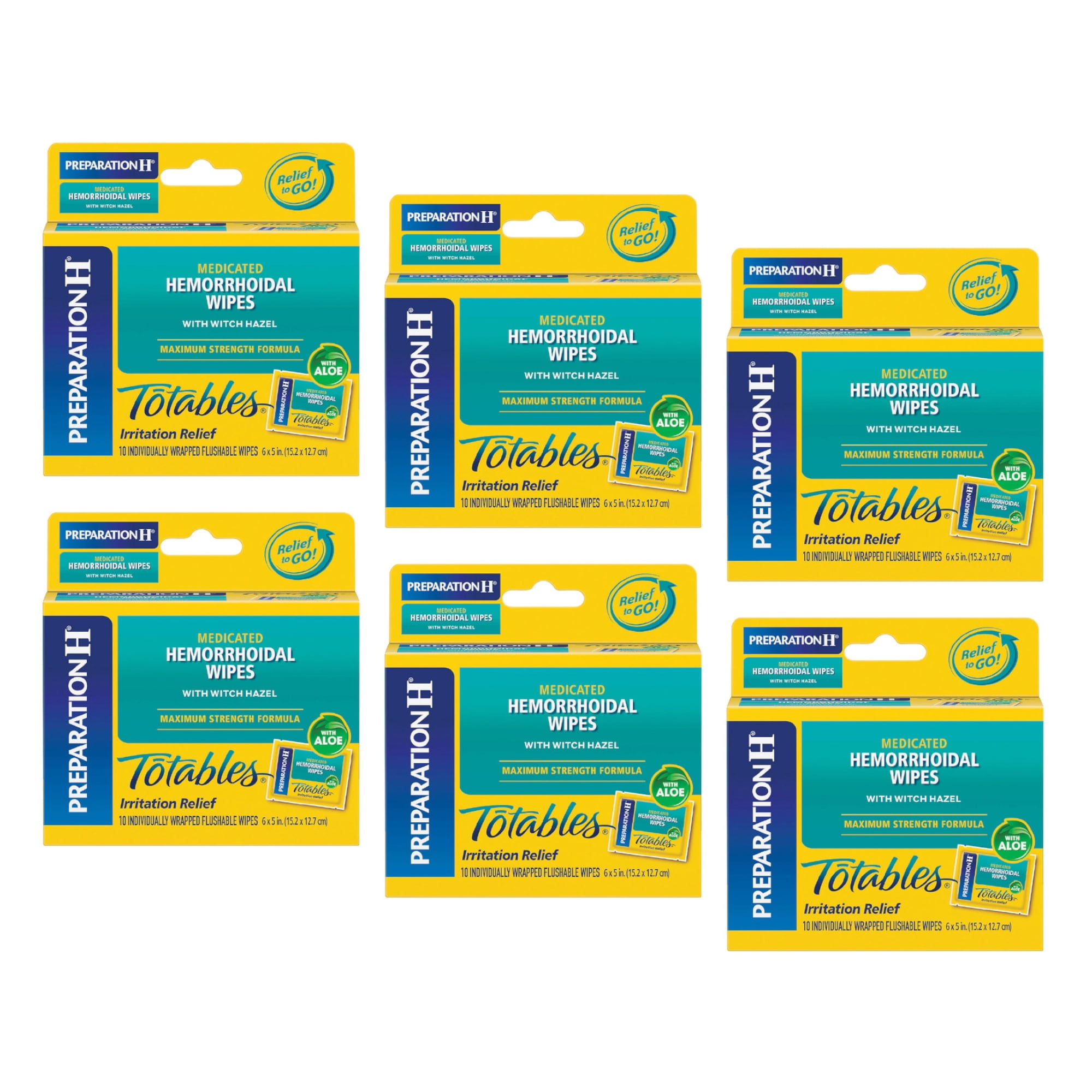 Preparation H Totables, Hemorrhoidal Wipes with Witch Hazel 10 ct Quantity of 6