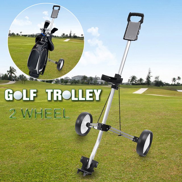 Golf Bag 2 Wheels Aluminum Collapsible Foldable Golf Trolley No Brake