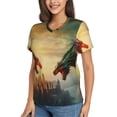 thumbnail image 2 of Fuzoiu Castle Red Green Sky Dragon Print Women's Classic V-Neck T-Shirt, Short Sleeve V Neck Tees for Casual Everyday Wear,Casual Fit Tee,Summer Fashion Tops-X-Large, 2 of 5