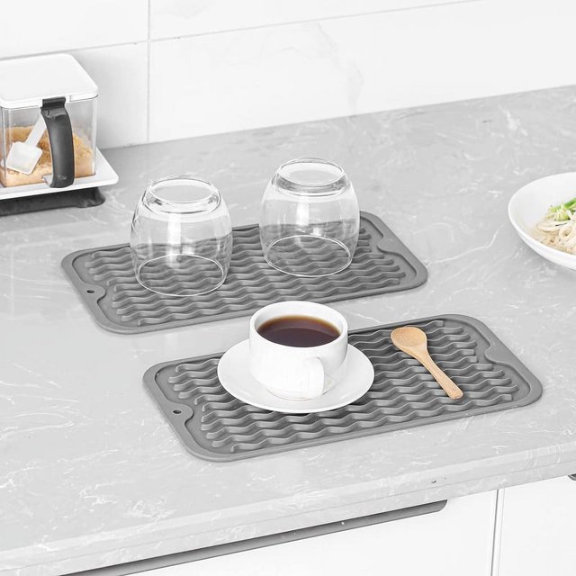 Alfombrilla para secar platos de múltiples usos, fácil de limpiar, ecológica, resistente al calor, de silicona para encimera de cocina, color gris A