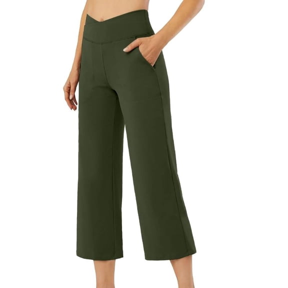 Pants for Women Wide Leg Yoga High Waist Capris Pants Loose Fitting Soft Sweatpants with Pockets